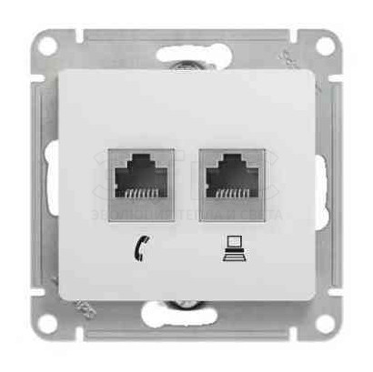 Розетка двойная скрытая компьютерная RJ11+RJ45 категория 5е в рамку белая